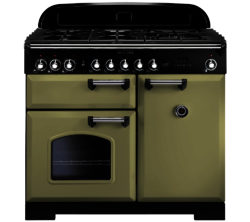 RANGEMASTER  Classic Deluxe 100 Dual Fuel Range Cooker - Olive Green & Chrome